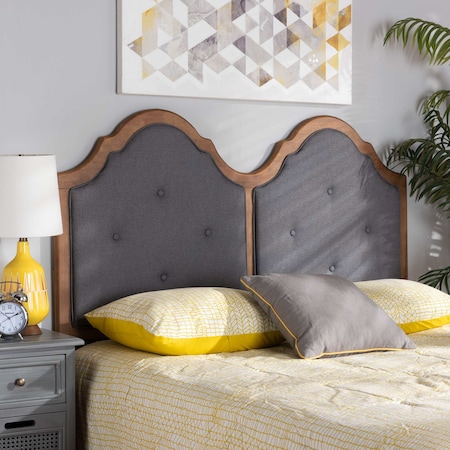 Baxton Studio Falk Traditional Dark Grey Fabric Upholstered and Walnut Brown Finished Wood Arched Headboard-Queen 191-11434-ZORO